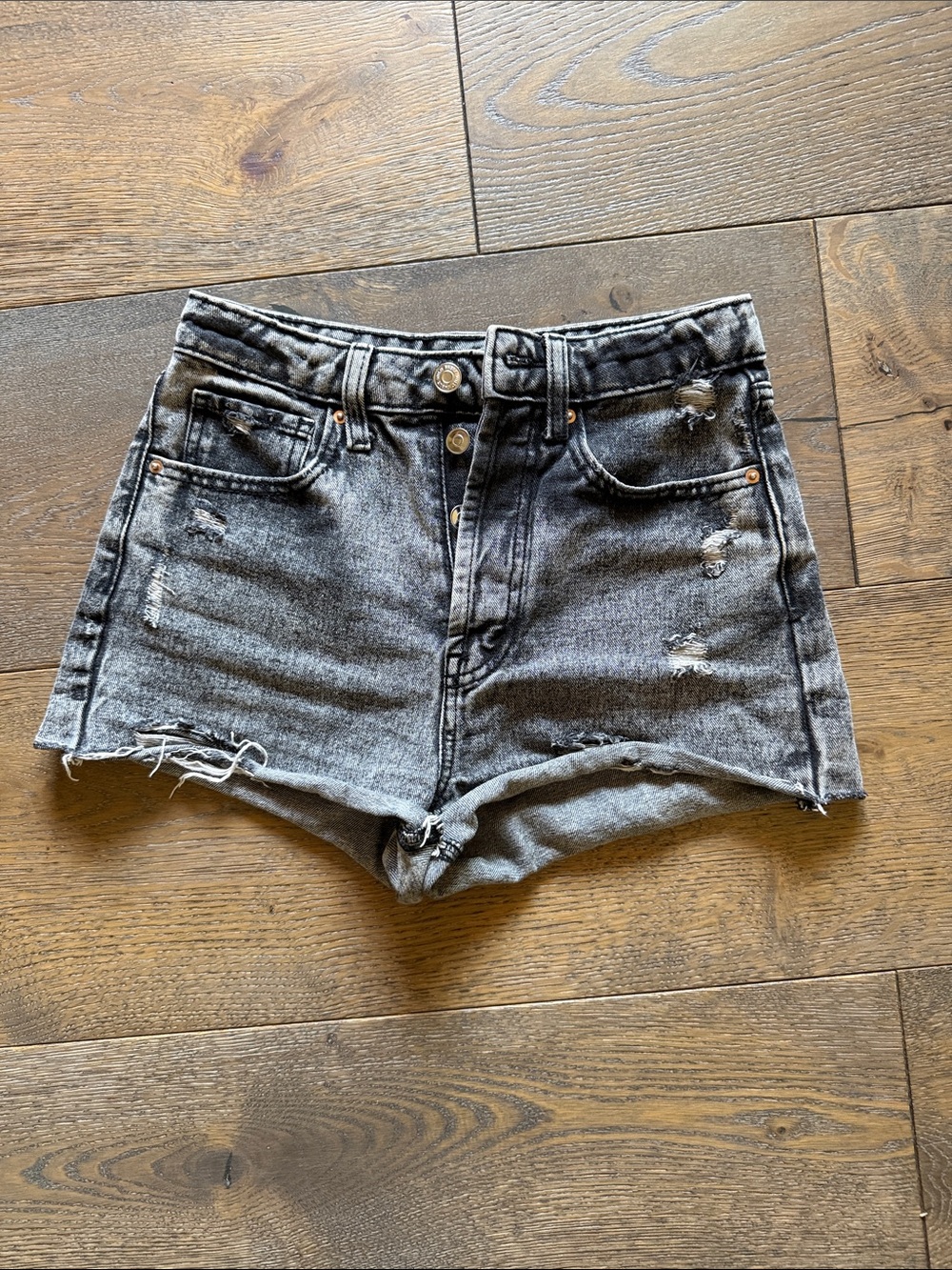 High-Rise Distressed Black Denim Women's Shorts